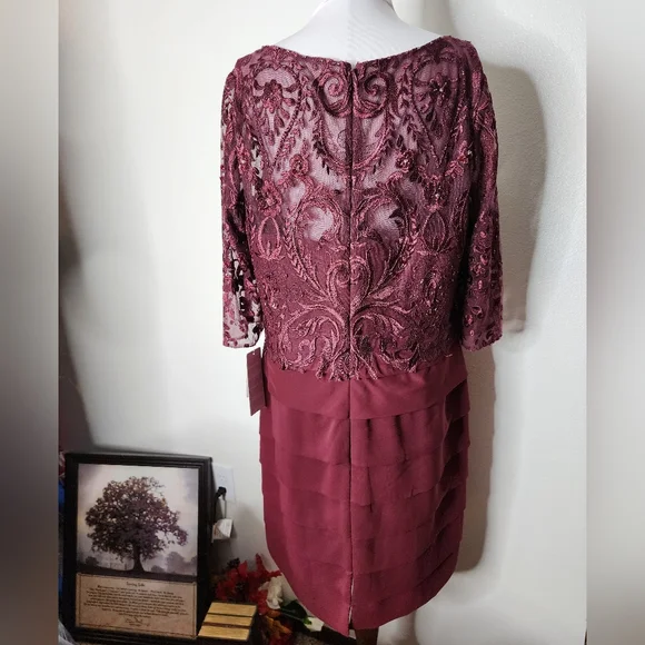 JJs House Embroidered Beaded Tiered Dress Burgundy Cabernet Mother Of Bride